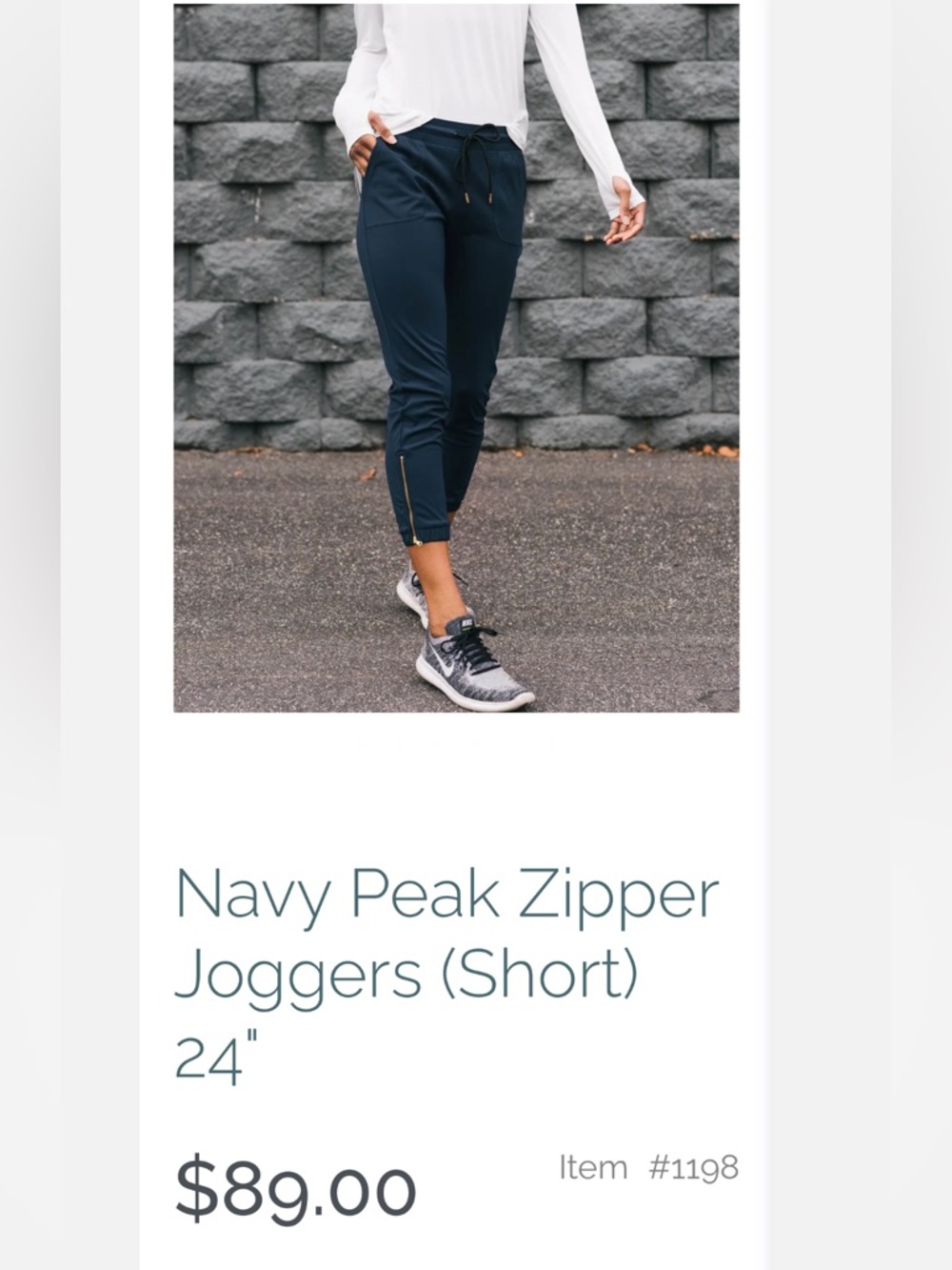 Zyia Navy Jogger Pants with Gold Zippers 24”